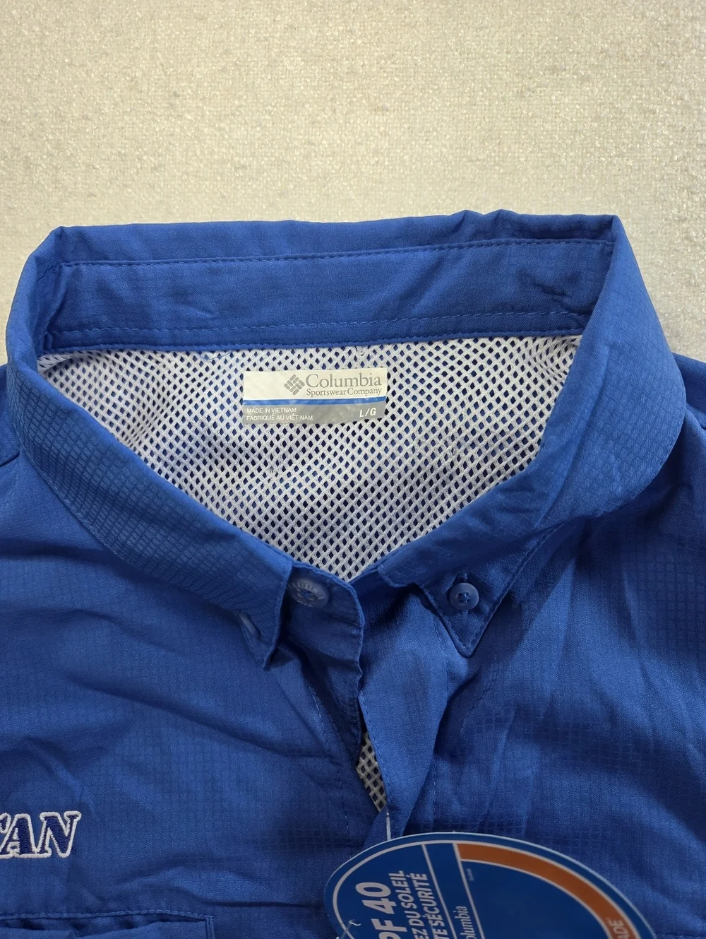 Columbia PFG Shirt L Blue Fishing UPF 40 Short Sleeve NWT - Picture 5 of 10